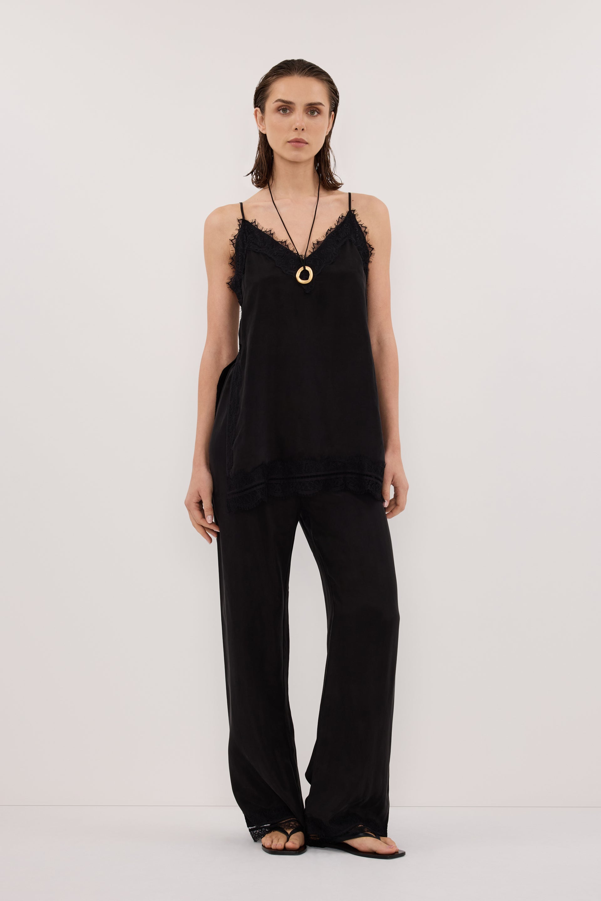 Andrea Black Cupro Lace Pant - 2 / Black