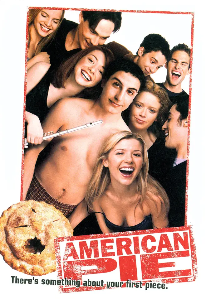 American Pie 1999. American Pie Movie Poster. Mena Suvari, Chris Klein, Eddie Kaye Thomas, Seann William Scott, Alyson Hannigan, Jason Biggs, Tara Reid