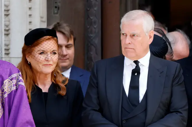 Sarah Ferguson, Duchess of York and Prince Andrew, Duke of York attend Katharine, Duchess of Kent's funeral in September 2025