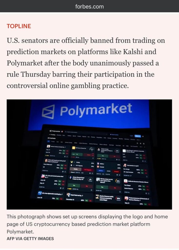 U.S. Senators Officially Banned From Prediction Markets Trading