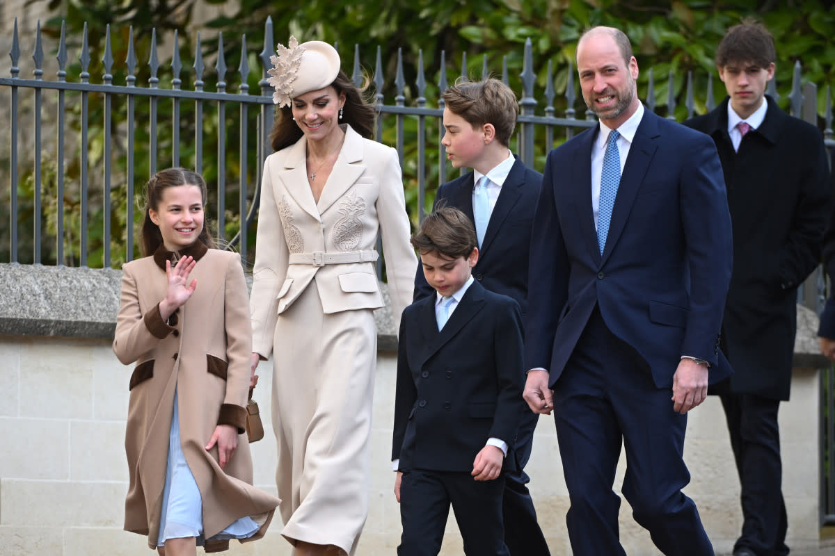 WINDSOR, ENGLAND - APRIL 05: (L-R) Princess Charlotte of Wales, Catherine, Princess of Wales, Prince George of Wales, Prince Louis of Wales, Prince William, Prince of Wales and James, Earl of Wessex attend the 2026 Easter Matins Service at St George's Chapel on April 05, 2026 in Windsor, England. (Photo by Ben Montgomery/Getty Images)Ben Montgomery&sol;Getty Images