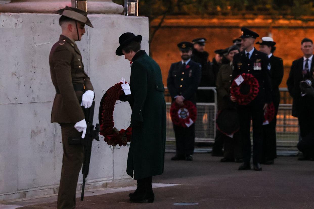 Princess Anne laying a wreath on Anzac Day 2026.Credit: Getty