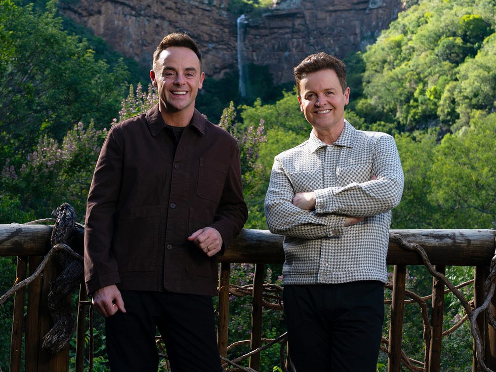 two individuals standing on a wooden balcony with lush greenery in the background