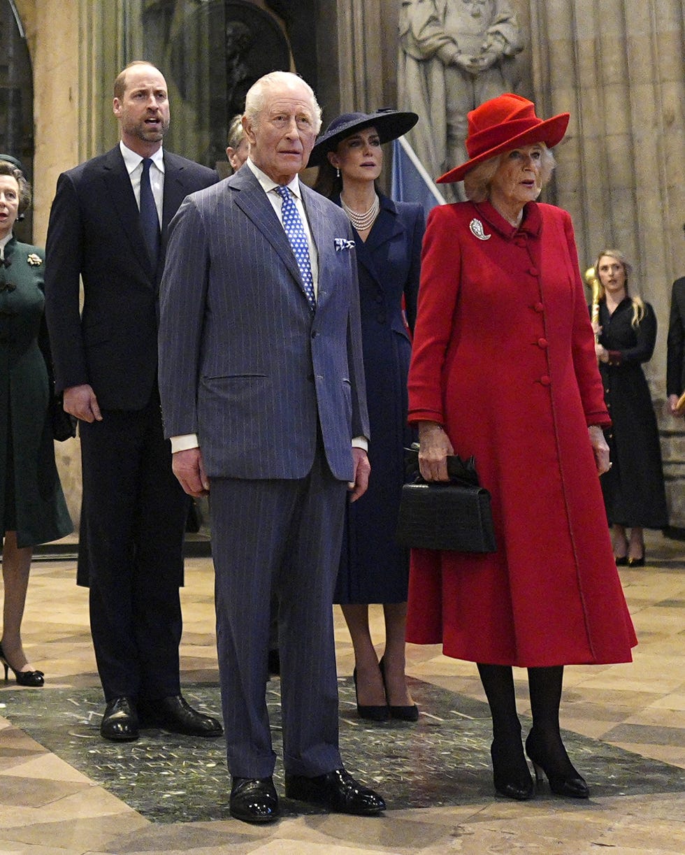 (l to r) britain's prince richard, duke of gloucester britain's princess anne, princess royal, britain's prince william, prince of wales, britain's king charles iii, britain's catherine, princess of wales and britain's queen camilla arrives to attend the annual commonwealth day service ceremony at westminster abbey in london, on march 9, 2026. (photo by aaron chown / pool / afp)