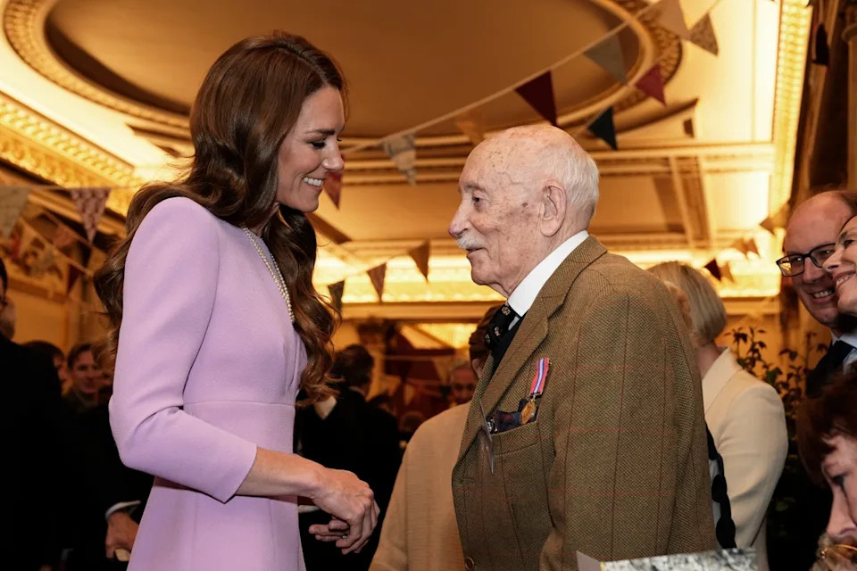 The Princess of Wales speaks to 100 year-old John Jervois at the reception (Jordan Pettitt/PA Wire)