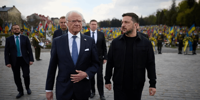 Sweden's King Carl XVI Gustaf visits Lviv, Ukraine, meets with Zelensky