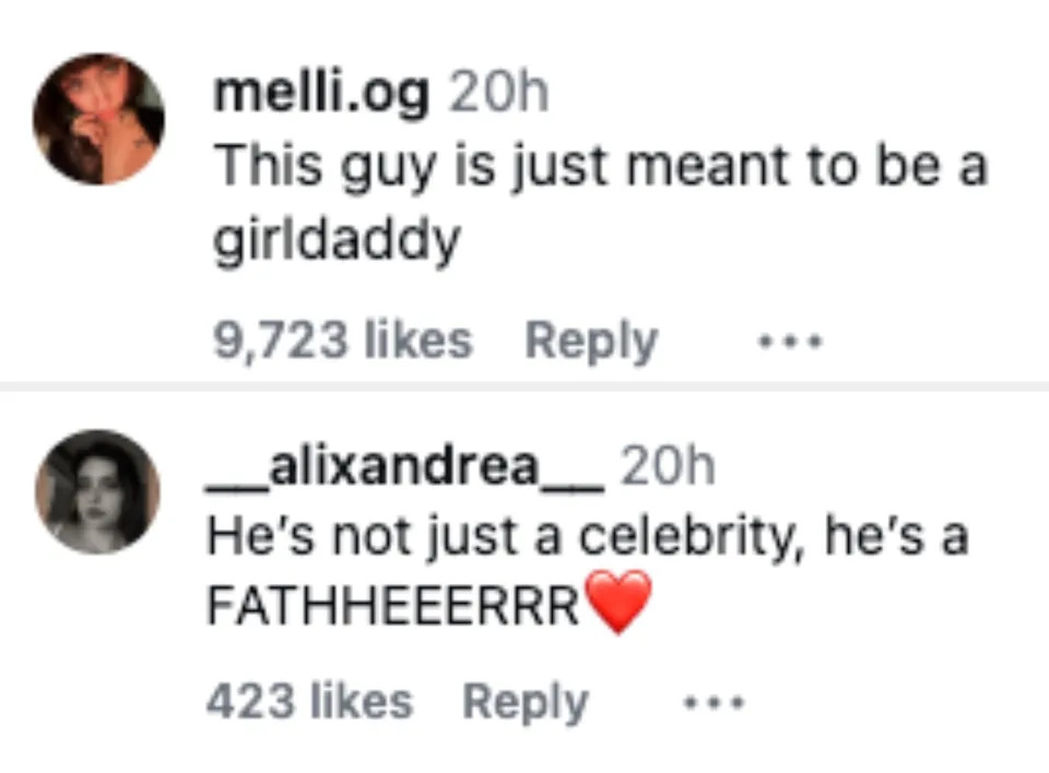 Comment highlighting someone's role as a father, with 423 likes