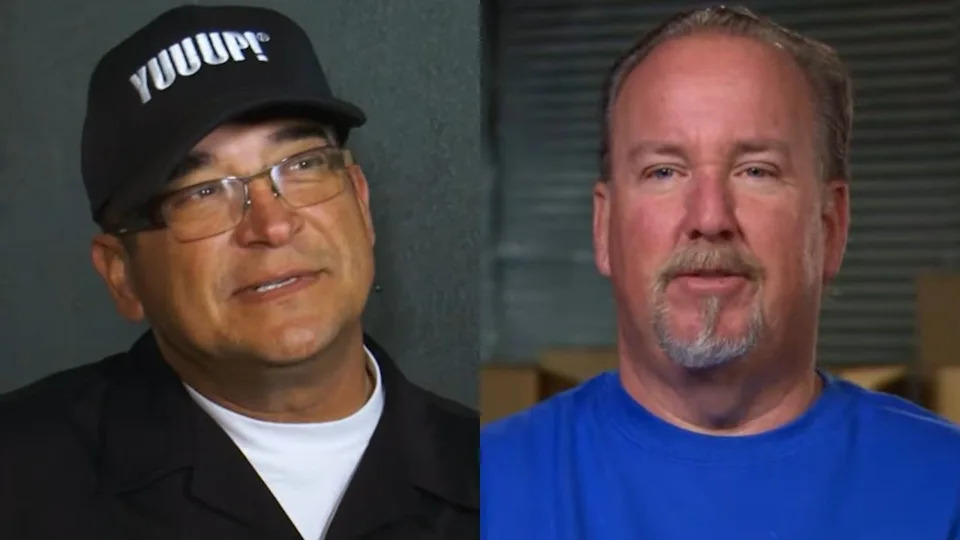  From left to right: Dave Hester wearing a "Yuuup!" hat and Darell Sheets looking into the camera on Storage Wars. . 