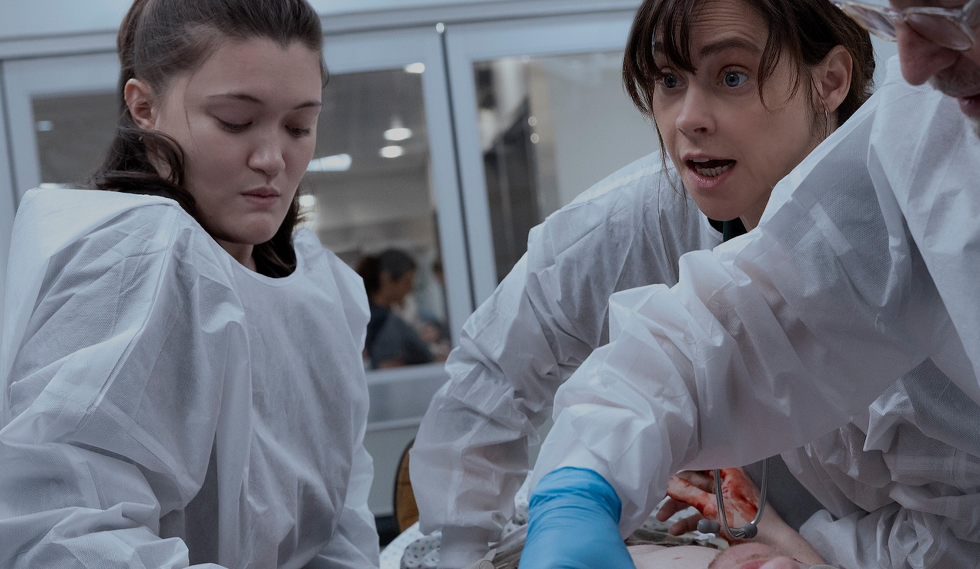 Isa Briones as Dr. Santos and Fiona Dourif as Dr. McKay in The Pitt