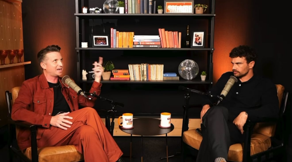 In interview, Theo James shares his thoughts on how toxic masculinity affects men and how terrifying it is to raise a son due to misogynistic culture and toxic masculinity online (via John Smith’s Great Chat Show)