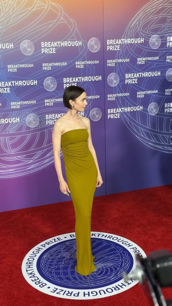 Lily Collins stuns in green at the 2026 Breakthrough Prize red carpet
