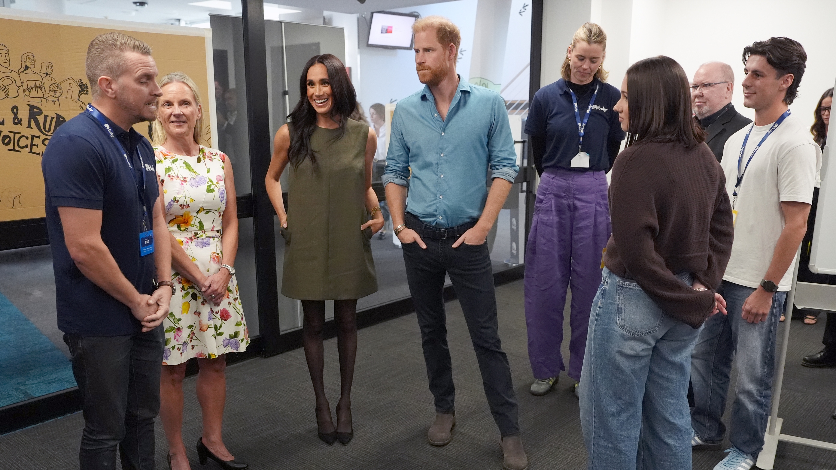 Meghan, Duchess of Sussex, and Prince Harry, Duke of Sussex meet staff members and young advocates during a visit to Batyr on April 16, 2026