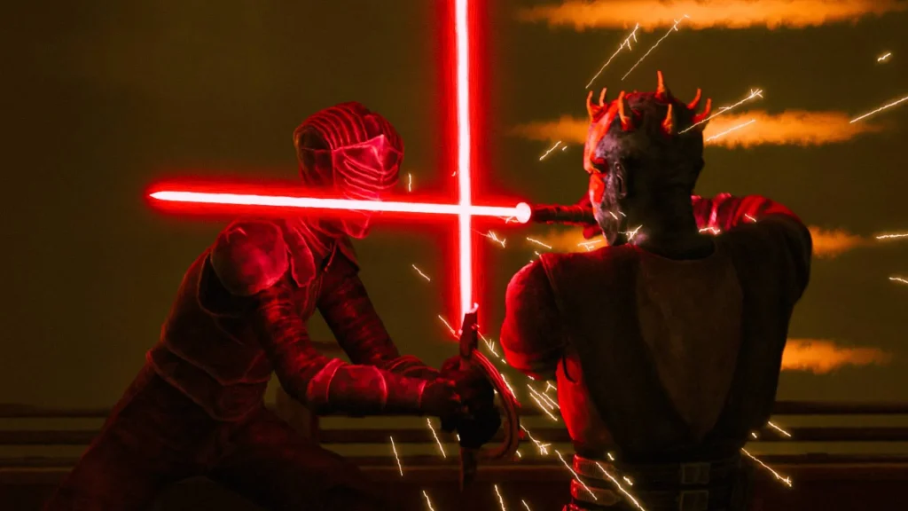 Maul clashes lightsabers with Marrok