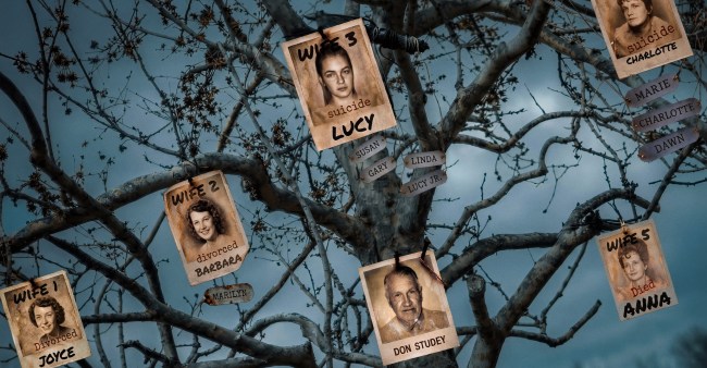 Family tree of Don Studey’s wives and girlfriends in 'My Killer Father: The Green Hollow Murders.' episode 2, season 1, streaming on Paramount+, 2026. Photo Credit: This Is Just A Test LLC/Paramount+.