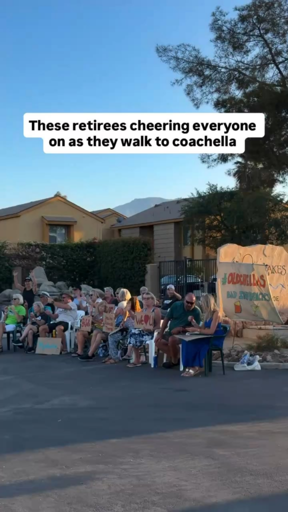 Retirees cheering the youth on as they make their way to Coachella