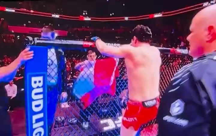 UFC fighter Mike Malott had his Canadian flag removed by UFC staff after attempting to wave it following his win last night in Winnipeg, Canada.