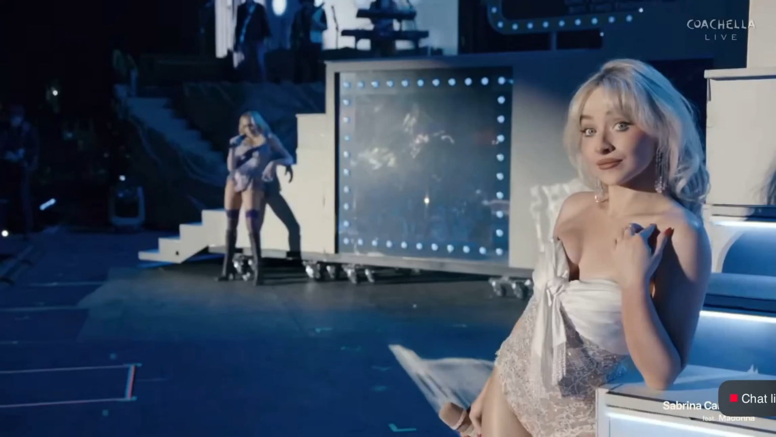 Madonna and Sabrina performing "Bring Your Love" at Coachella last night