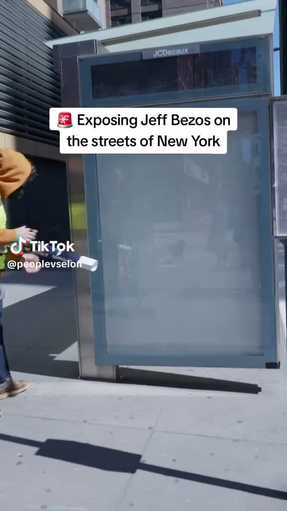 Anti Bezos and Amazon posters and being installed in New York near the Met Museum in anticipation of the Bezos sponsored Met Gala