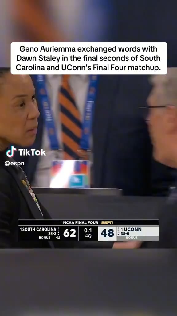 UConn coach Geno Auriemma exchanged heated words with South Carolina coach Dawn Staley in Final Four matchup.