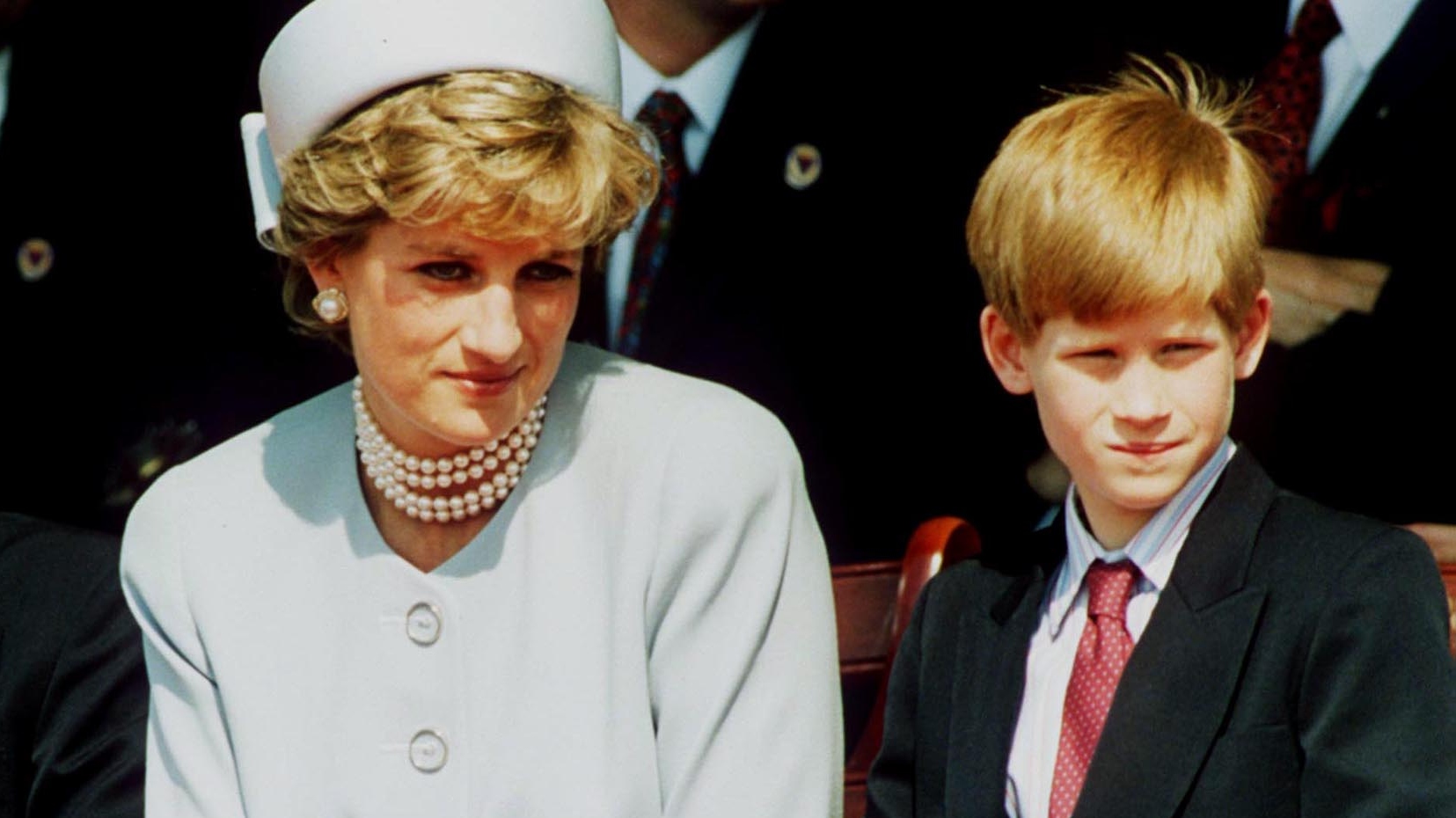 Princess Diana and Prince Harry attend the Heads of State VE Remembrance Service in Hyde Park on May 7, 1995