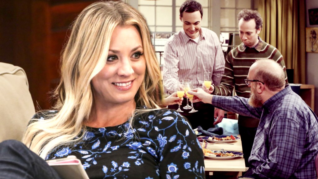 Penny, Sheldon, Stuart, and Bert in The Big Bang Theory