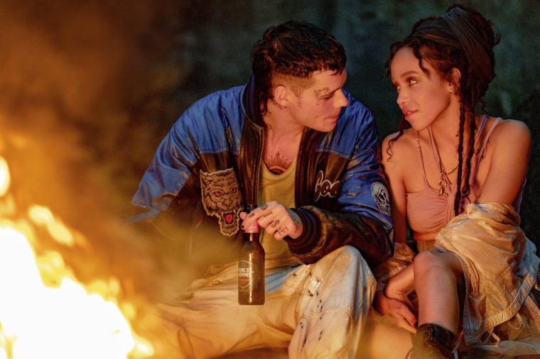 This image released by Lionsgate shows Bill Skarsg??rd, left, and FKA twigs in "The Crow". (Larry Horricks/Lionsgate via AP)