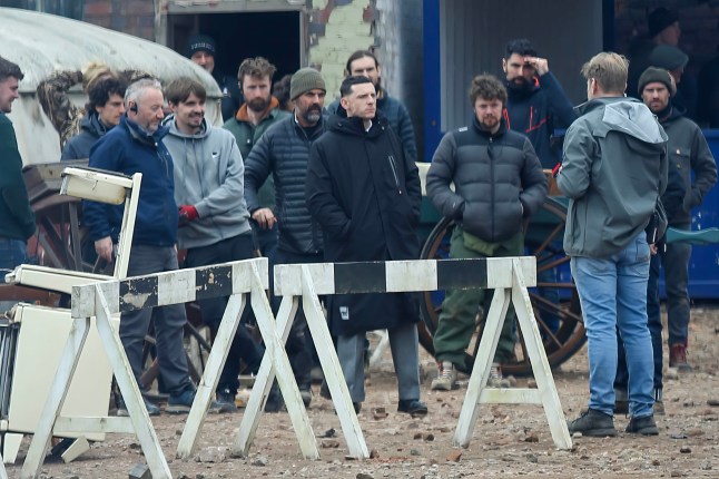 5 April 2026 - EXCLUSIVE. **UK ONLINE- ??300 MIN SET FEE ** (Min fee covers single set usage only) ****Re-use to be charged at ??50 per picture **** ** UK MAGS - ??350 per picture usage - double for cover** ** UK PAPERS - ** PRICE TO BE AGREED Jamie Bell is spotted on set in Birmingham filming Peaky Blinders, making a dramatic entrance as he drives into a busy construction site in a classic car before a huge explosion erupts. The former Billy Elliot star was seen shooting his opening scenes, while cast members walked around in full period costume. Credit: Trigger Central/CLICK NEWS AND MEDIA Ref: AWoodhouse60 **Exclusive to CLICK NEWS AND MEDIA** CLICK NEWS AND MEDIA - PICTURES@CLICKNEWSANDMEDIA.COM - 07774 321240 -