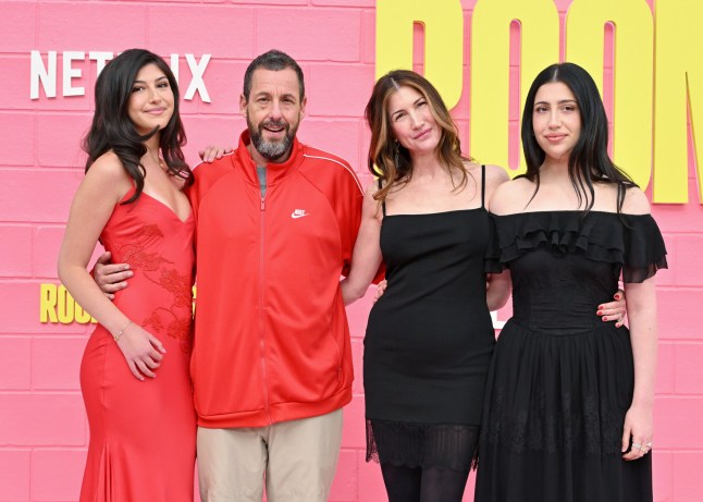 LOS ANGELES, CALIFORNIA - APRIL 13: (L-R) Sunny Sandler, Adam Sandler, Jackie Sandler and Sadie Sandler attend the Premiere of Netflix's "Roommates" at The Egyptian Theatre Hollywood on April 13, 2026 in Los Angeles, California. (Photo by Axelle/Bauer-Griffin/FilmMagic)