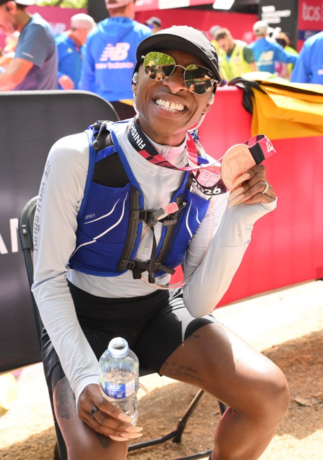 Cynthia Erivo finishes the 2026 TCS London Marathon, London, UK. 26/04/2026 Credit Photo (c)Karwai Tang For more information, please contact: Karwai Tang 07950 192531 karwai@karwaitang.com