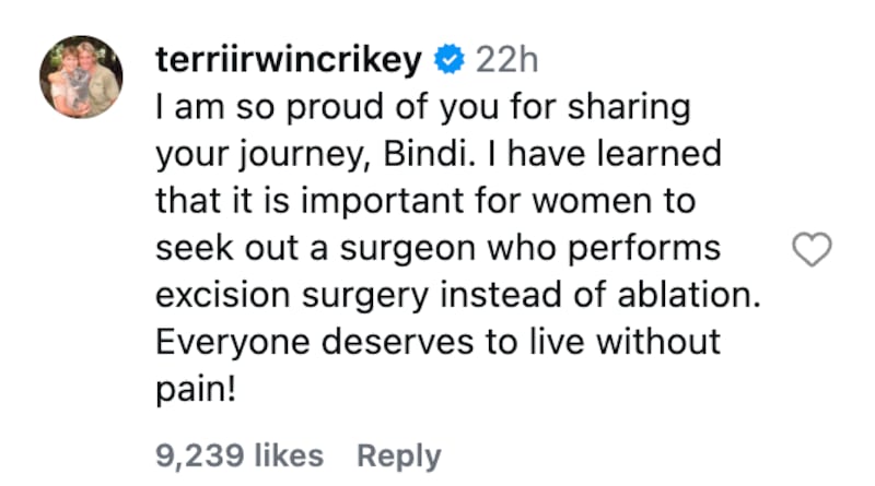 Terri Irwin comment for Bindi Irwin