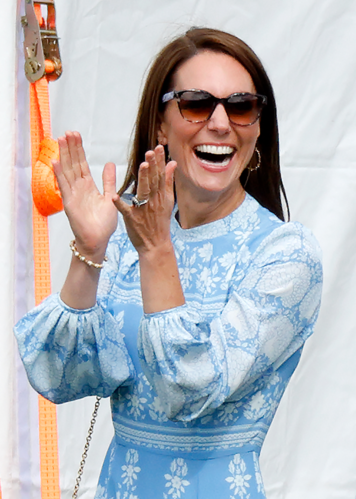 Catherine, Princess of Wales cheers as she watches Prince William, Prince of Wales play in the Out-Sourcing Inc. Royal Charity Polo Cup 2023 (Photo by Max Mumby/Indigo/Getty Images)