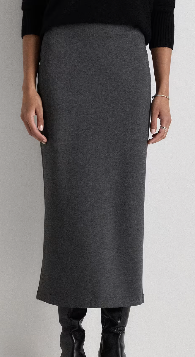 Quince, Ultra-Stretch Ponte Maxi Pencil Skirt in Charcoal