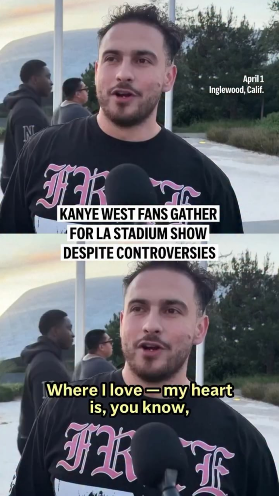 Kanye West fans spoke to The Associated Press on why they’re attending his LA concerts despite years of controversies (sexual assault allegations, antisemitism, MAGA, etc): “You can believe one side or you can believe the other. But at the end of the day, what matters the most is the music.”