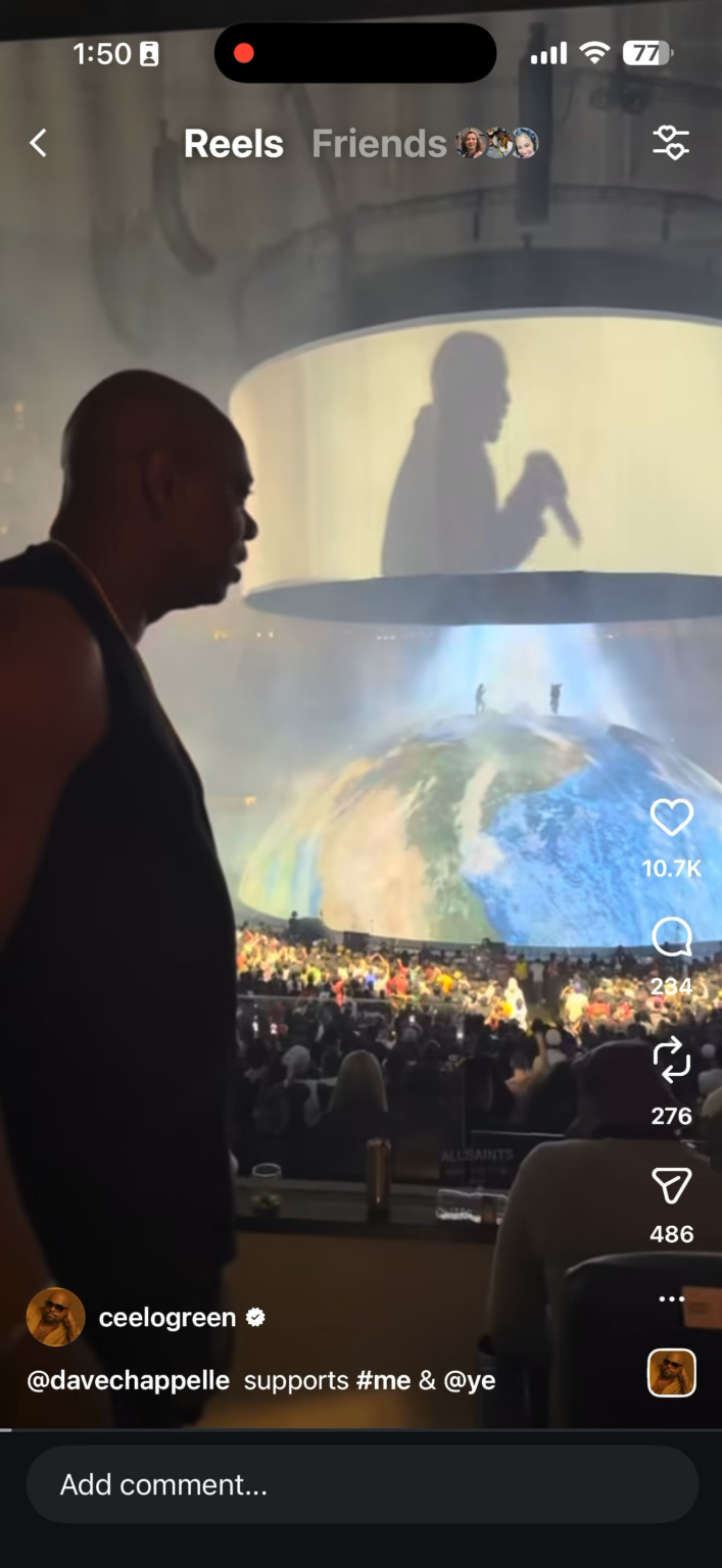 Ceelo Green posts video of Dave Chapelle at the Kanye concert saying “Dave supports me and Ye”