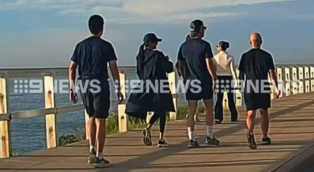 Meghan spotted out for a morning walk at Bronte beach in Sydney this morning