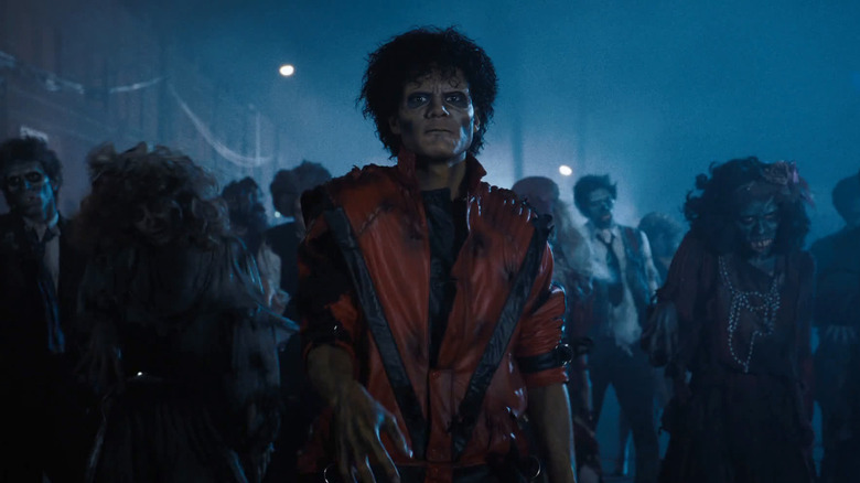 Jaafar Jackson as Michael Jackson dancing in the Thriller music video in Michael (2026)