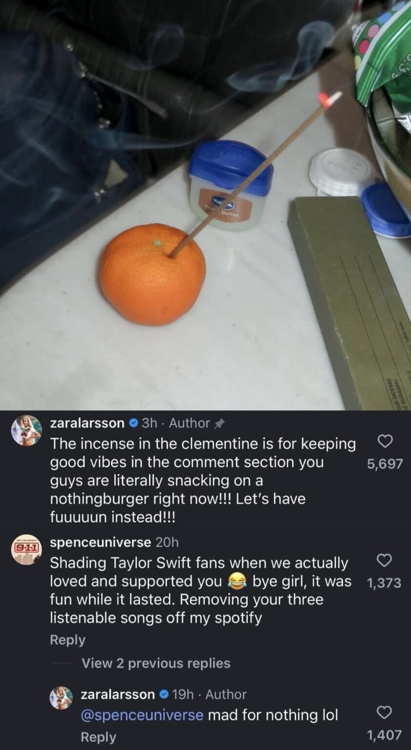 Zara Larsson responds to Swifties harassing her in her comment section