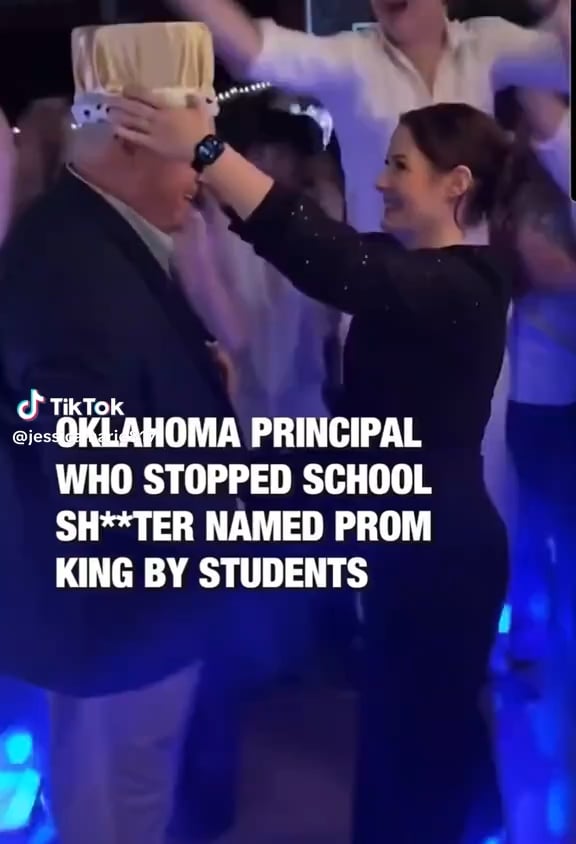 The heroic Oklahoma high school principal Kirk Moore, shot in the leg while taking down a school shooter, was crowned prom king this weekend