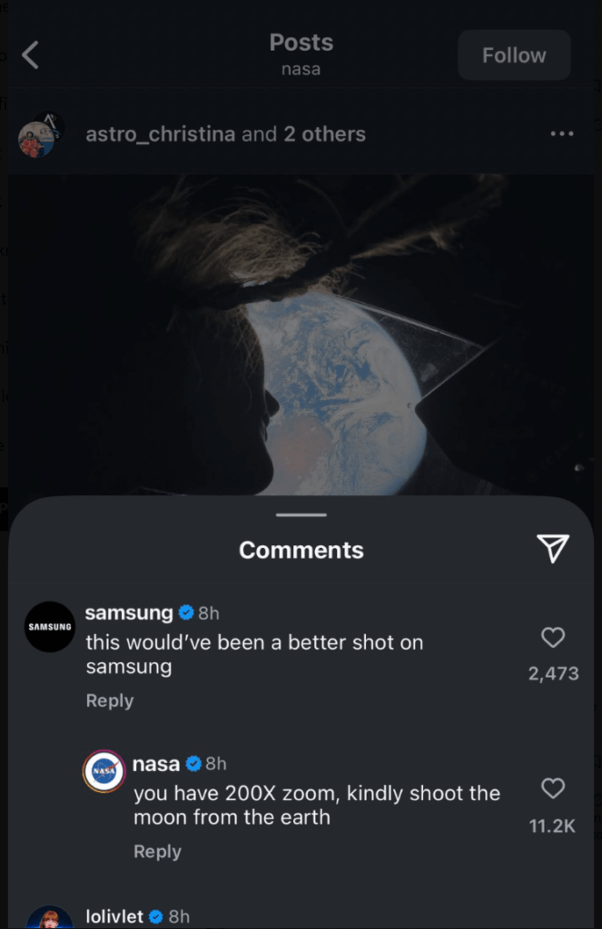 NASA cooking Samsung's camera on IG.
