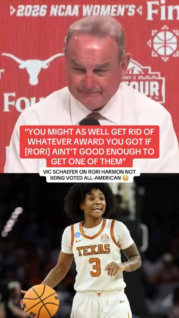 University of Texas Women’s Basketball coach Vic Schaefer praises senior Rori Harmon and expresses his disbelief that no agency has voted her All-American, citing her 1,616 points, 977 assists, 659 rebounds and 388 steals