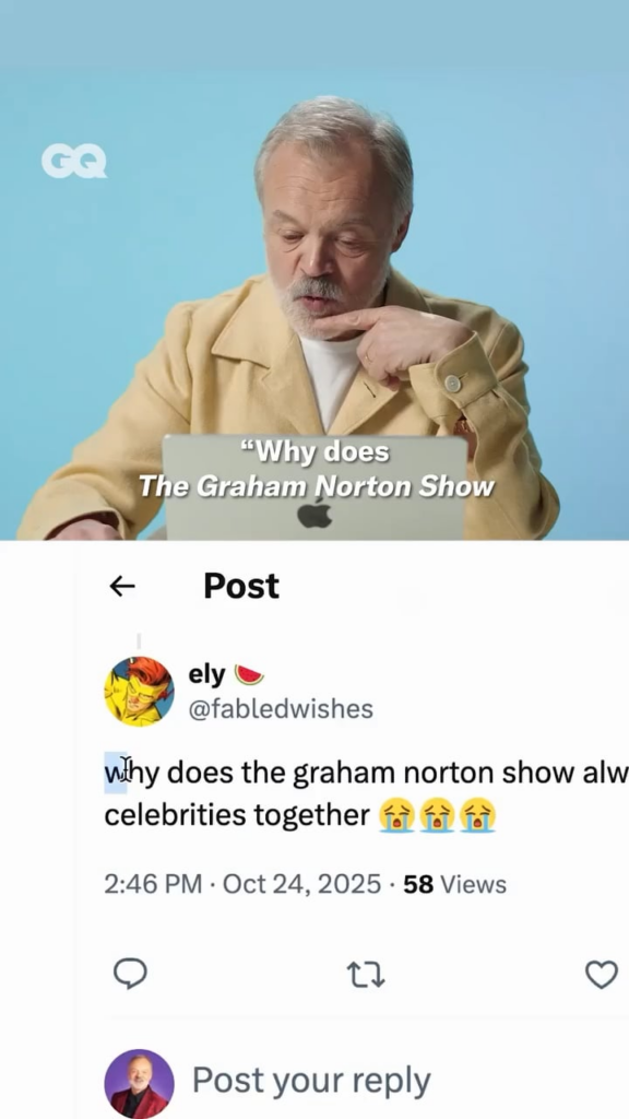Graham Norton talks about how he chooses his guests: ‘Bless this person for thinking that we pick our guests, often it’s just who’s around’