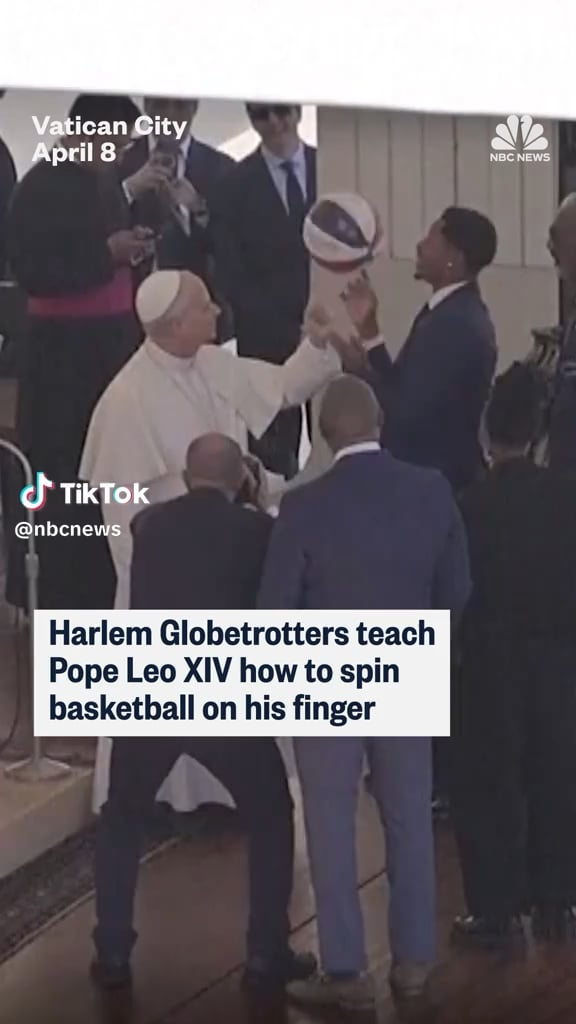 Harlem Globetrotters teach Pope Leo XIV how to spin basketball on his finger