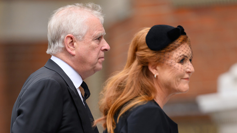 Andrew Mountbatten-Windsor and Sarah Ferguson at the Duchess of Kent's funeral