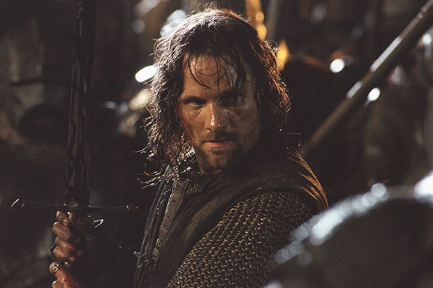 Viggo Mortensen as Aragorn in Lord of the Rings in armour looking ready for war