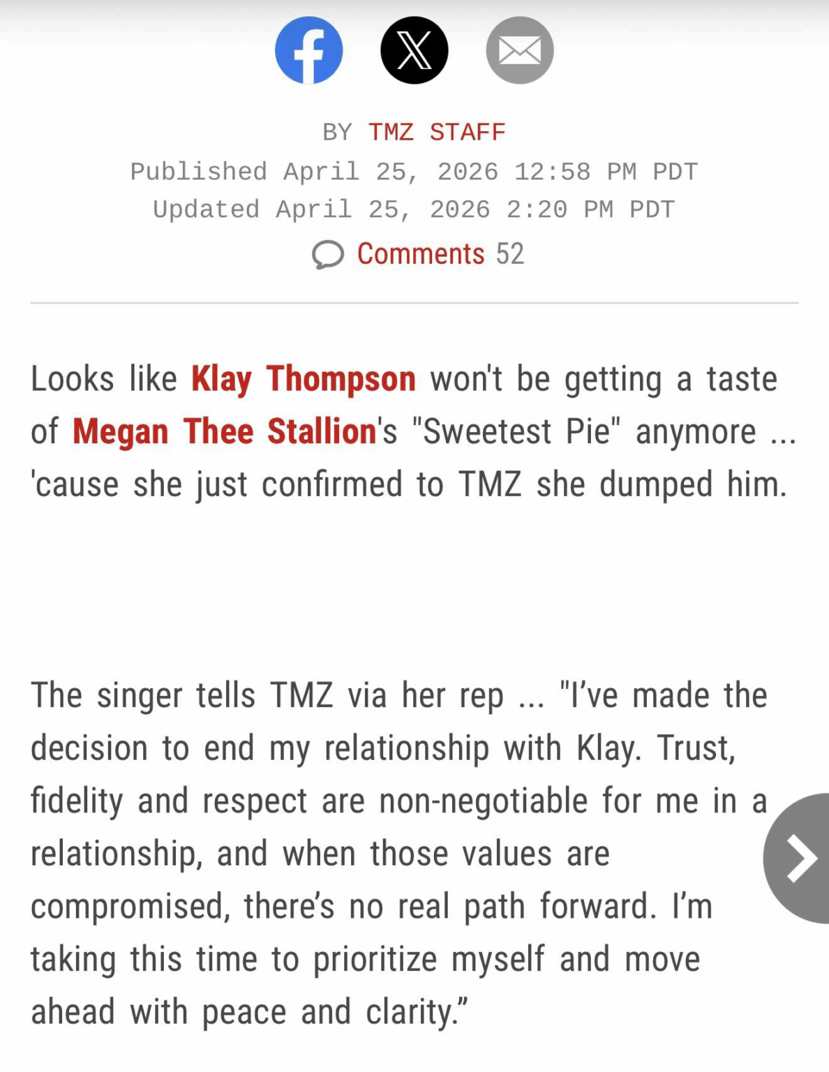Megan thee stallion formally announces her break up with Klay Thompson.