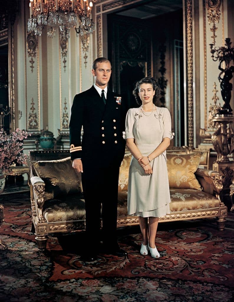 Princess Elizabeth stands with fiancee Lieutenant Philip Mountbatten, Prince of Greece and Denmark