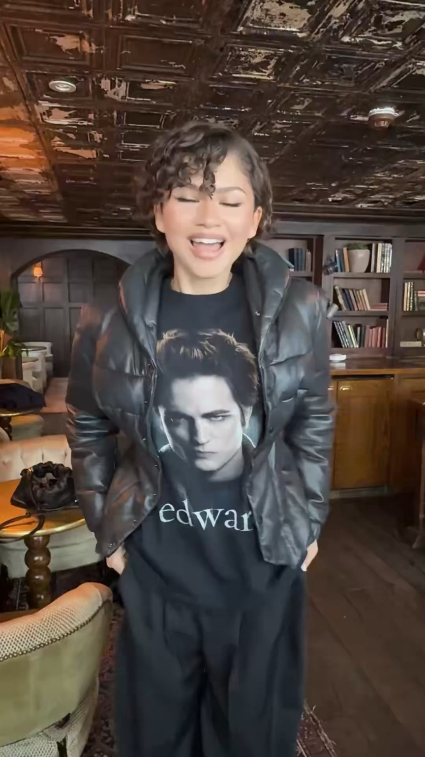 Zendaya surprises fans at a ‘The Drama’ screening in an Edward Cullen t-shirt