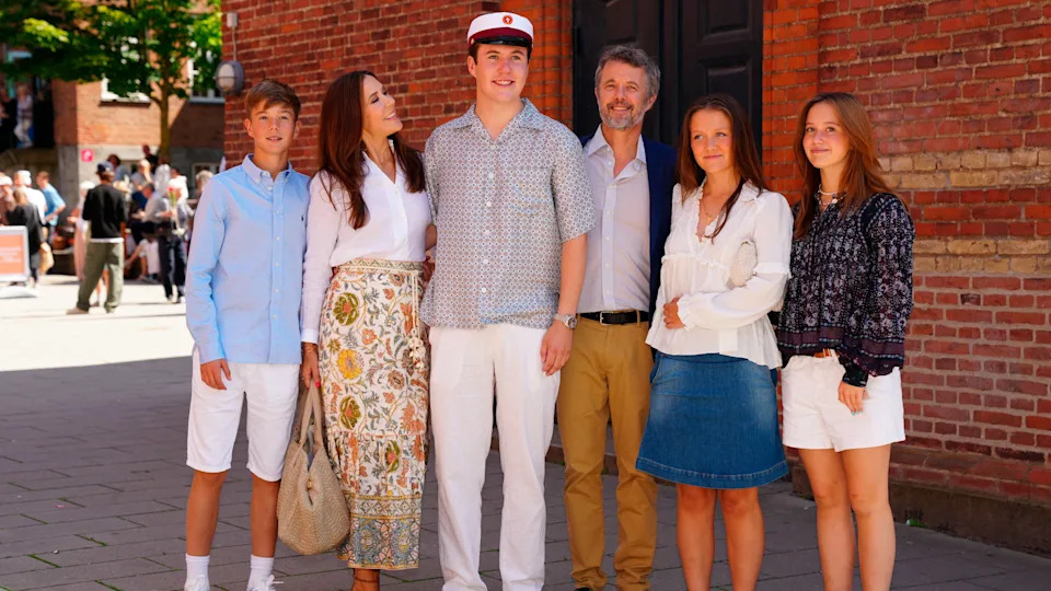 Photos from 2024 show the young prince was below Queen Mary's height (far left). Photo: Getty Images