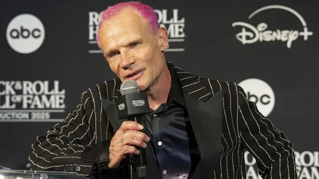 Flea at 2025 Rock & Roll Hall of Fame induction ceremony. (Disney/Ser Baffo)