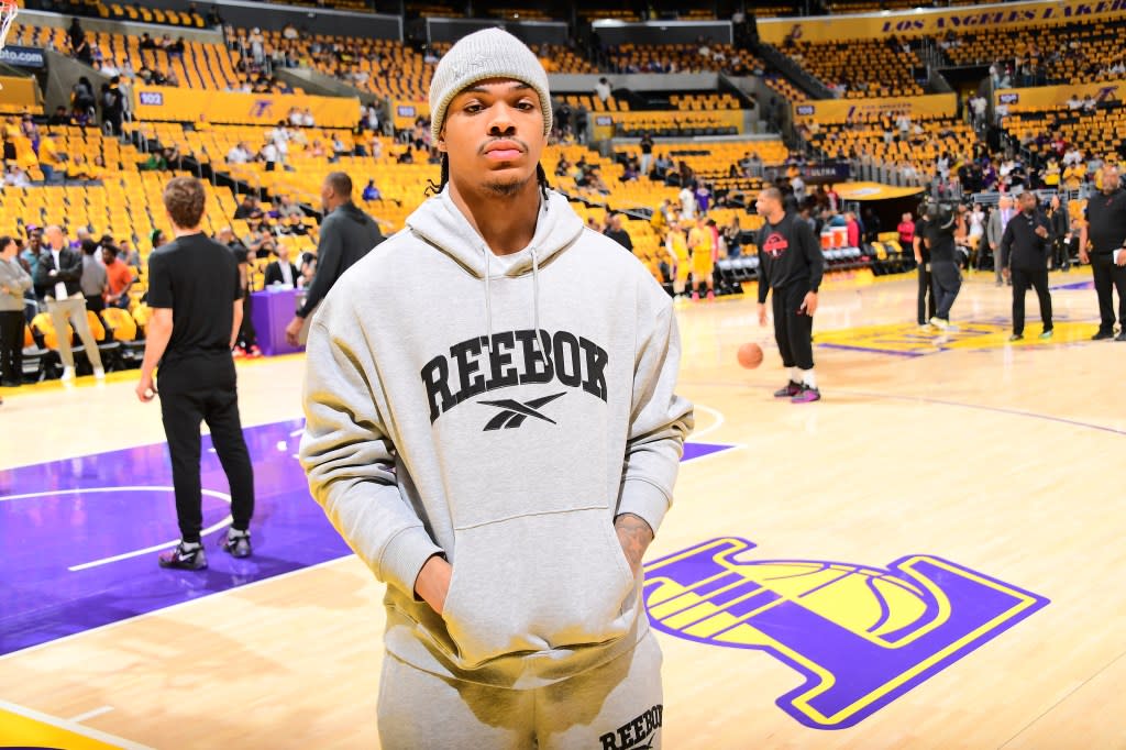 Darius Acuff Jr. attends a game between the Los Angeles Lakers and the Houston Rockets during Round One Game One of the 2026 NBA Playoffs on April 18, 2026 at Crypto.Com Arena in Los Angeles, California. (Photo by Adam Pantozzi/NBAE via Getty Images) NBAE via Getty Images